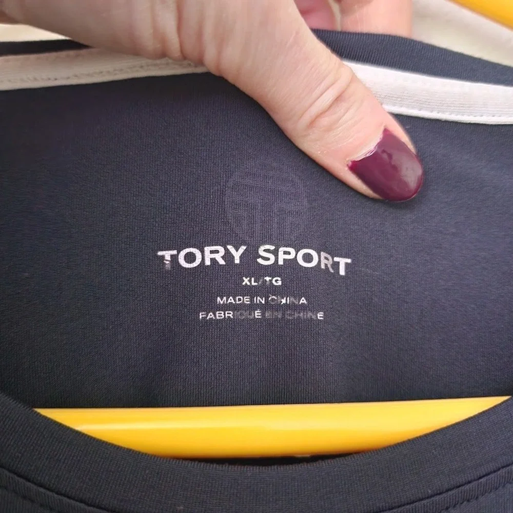 TORY BURCH SPORT Running Active Performance Long Sleeve Graphic Top Striped T XL